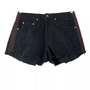 LF The Brand Shorts Women Size 28 Black Button-fly Red Zip Detail Cut-offs